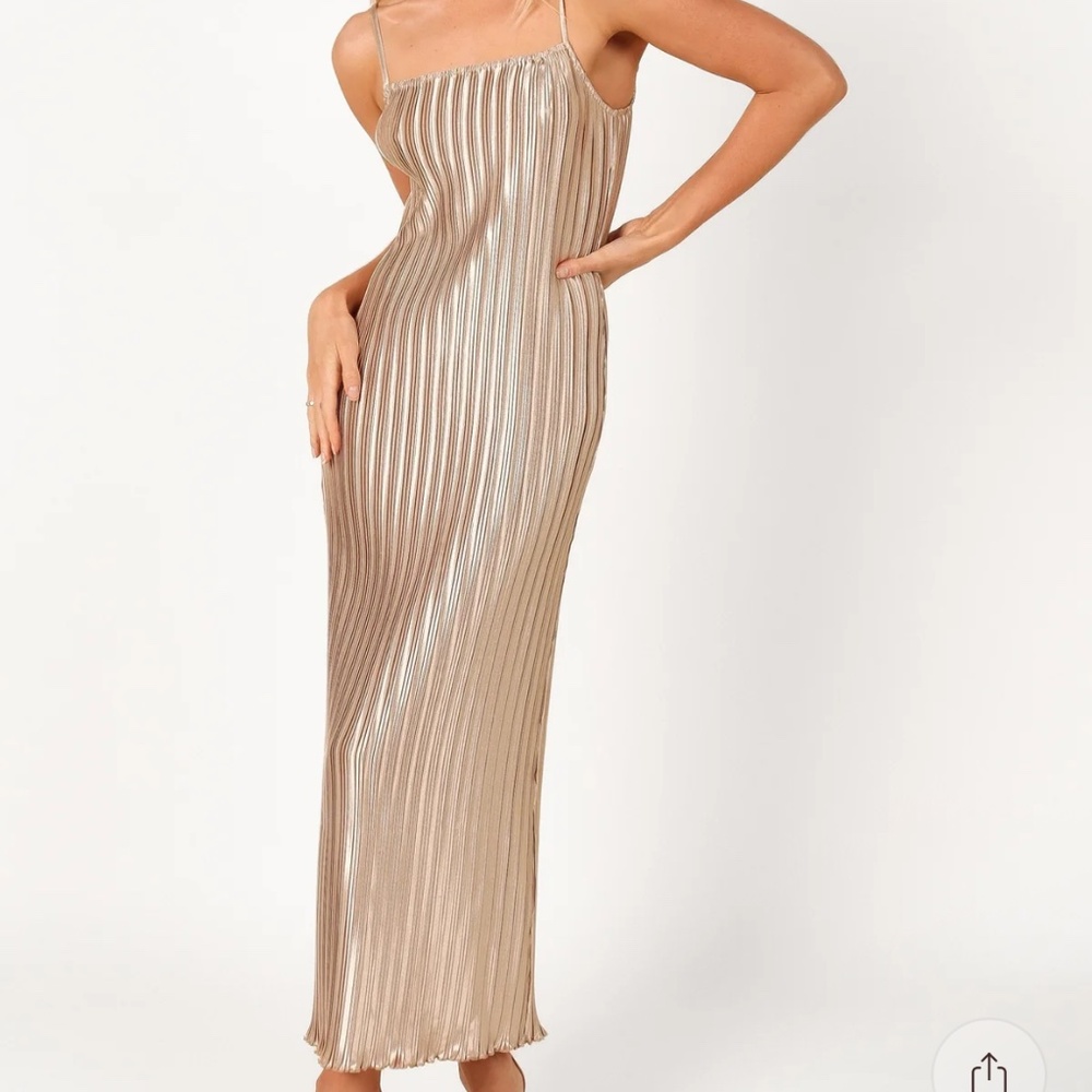 Petal & Pup Gold Pleated Dress